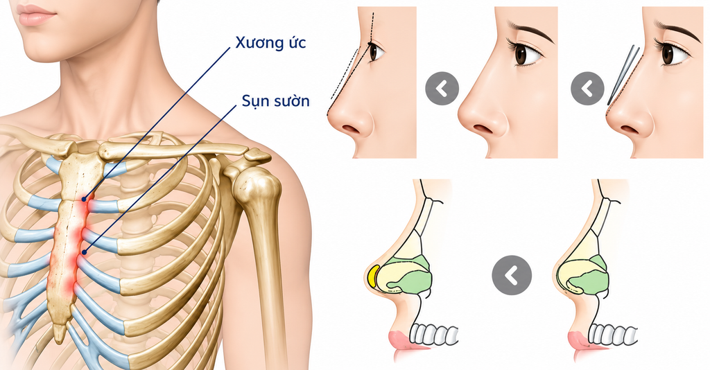 Mô phỏng cấu trúc mũi trong phẫu thuật nâng mũi sụn sườn tự thân