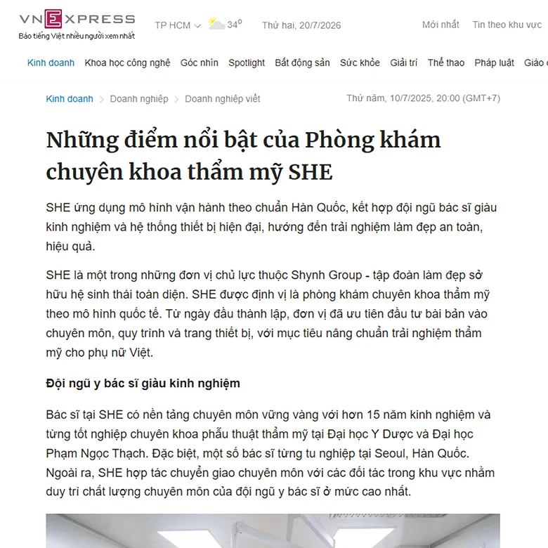 Những điểm nổi bật của Phòng khám chuyên khoa thẩm mỹ SHE